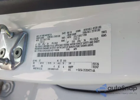 2014 Ford Escape Se from USA, damaged, VIN 1FMCU0GX2EUE11836